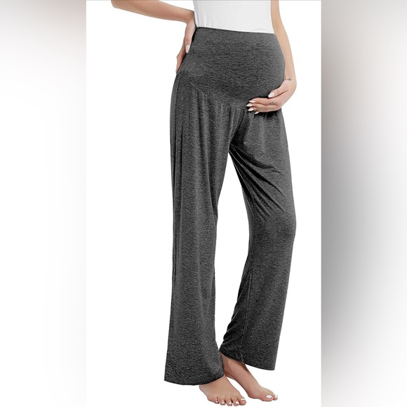 NWT Womens Maternity Pants Long Over The Belly Pregnancy Sweatpants Wide Leg/L - Picture 4 of 9